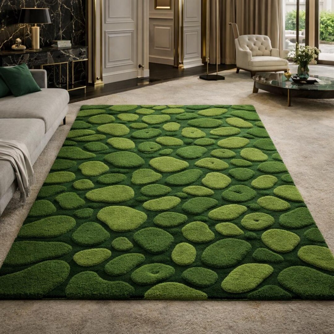 Moss Pebble Hand-tufted Wool Rug - Green Cobblestone Area Rug Costom ...