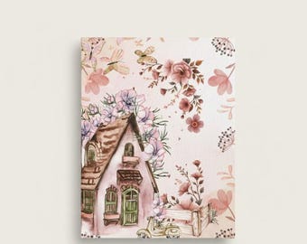 Stampa su tela Cottagecore Floral House, decorazione romantica in stile cottage, dipinto vintage in stile fattoria, decorazione murale shabby chic