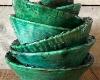 Bol en poterie Tamegroute, glaçure verte marocaine, bol à fruits en céramique fait main, décoration de cuisine bohème à la maison, cadeau de pendaison de crémaillère pour maman