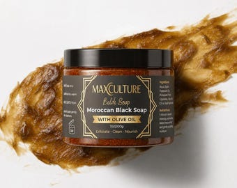 Moroccan Black Soap Savon Noir Hammam Exfoliating Scrub Natural Beldi Soap for Glowing Skin Olive Oil Spa Skincare Deep Cleansing Detox