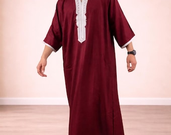 Moroccan Men Gandoura, Male Caftan, Men Kaftan, Satin Thobe loungewear dress , Traditional Arab Robe, Islamic Clothing, Eid Outfit for Him