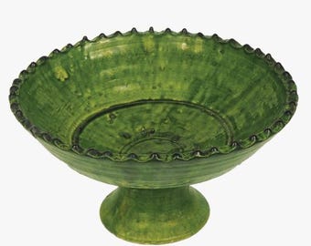Bol de service en poterie de Tamegroute glaçure vert émeraude, plat marocain fait main en céramique pour fruits et salades, cadeau de décoration de cuisine bohème rustique