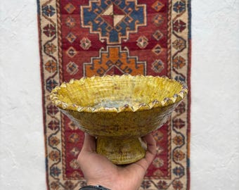 Tamegroute Pottery Bowl Moroccan yellow Glaze, Handmade Ceramic Serving Fruit Bowl, Home boho kitchen Decor Housewarming Gift for mom