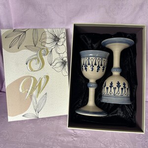 Rare Vintage 1970s Studio Pottery Wine Goblets, Hand Painted Cobalt Blue Folk Art, Signed SW, Set of 2, Ceramic Chalice, Unique Collectible