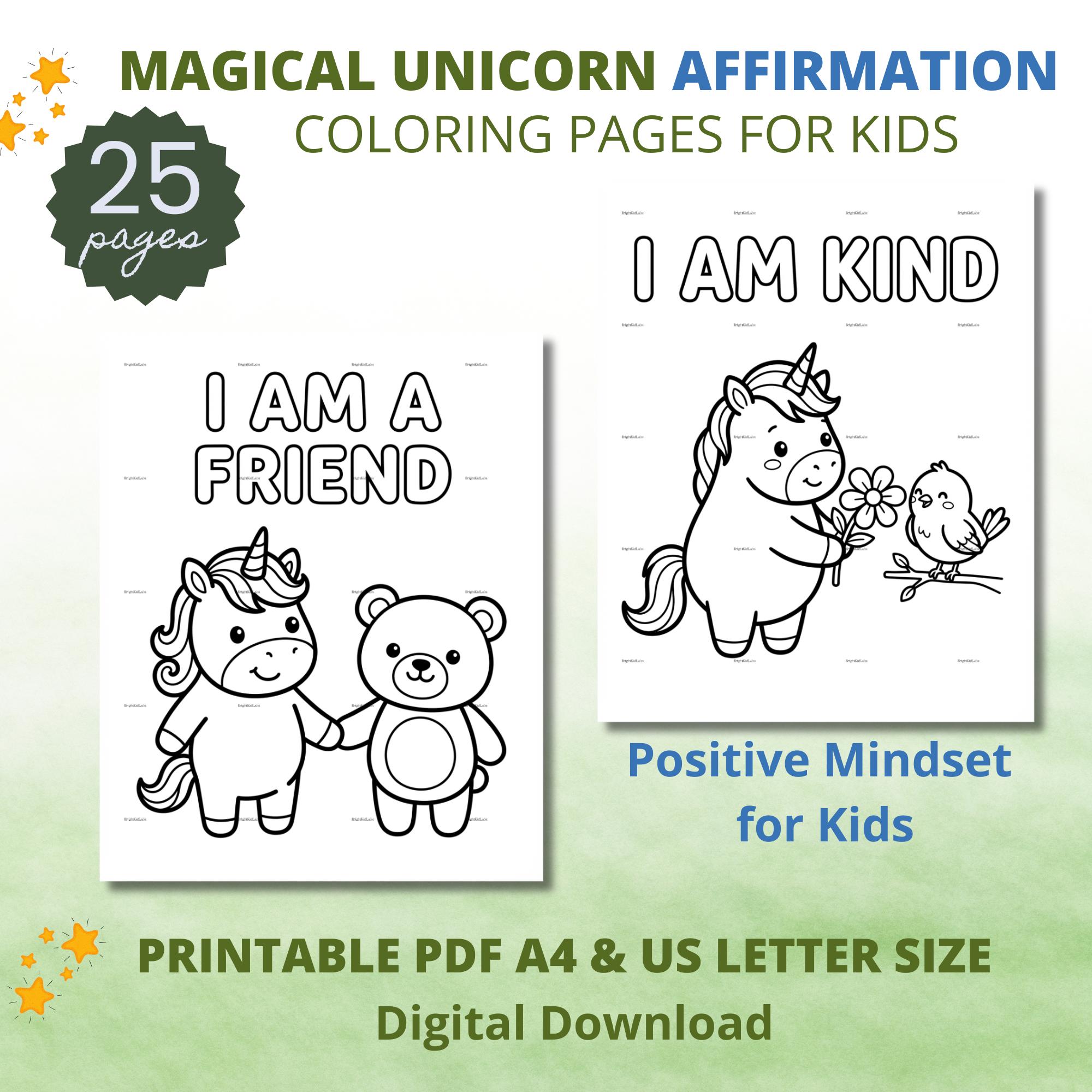 Unicorn Affirmation Coloring Pages for Kids, 25 Positive Mindset ...