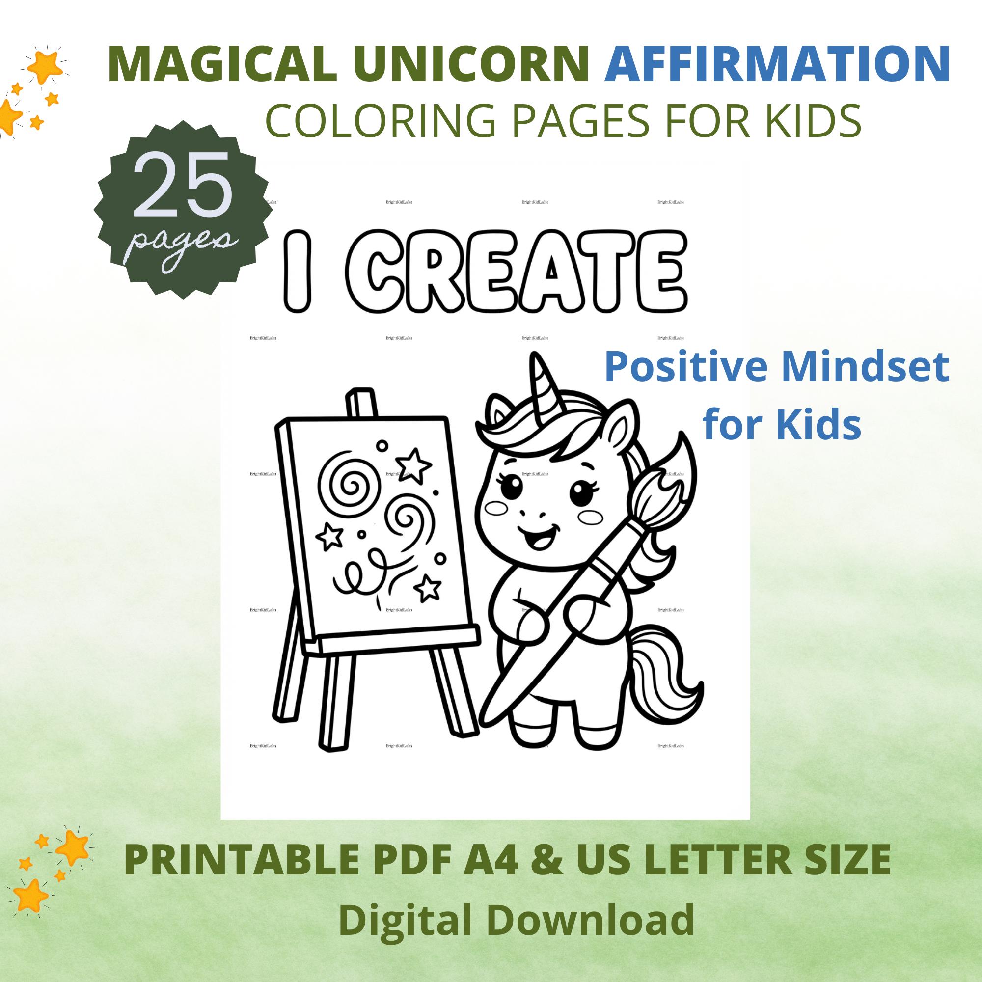 Unicorn Affirmation Coloring Pages for Kids, 25 Positive Mindset ...