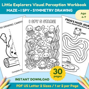 Visual Perception Workbook for Kids, Maze, I Spy, Symmetry (PDF Download)