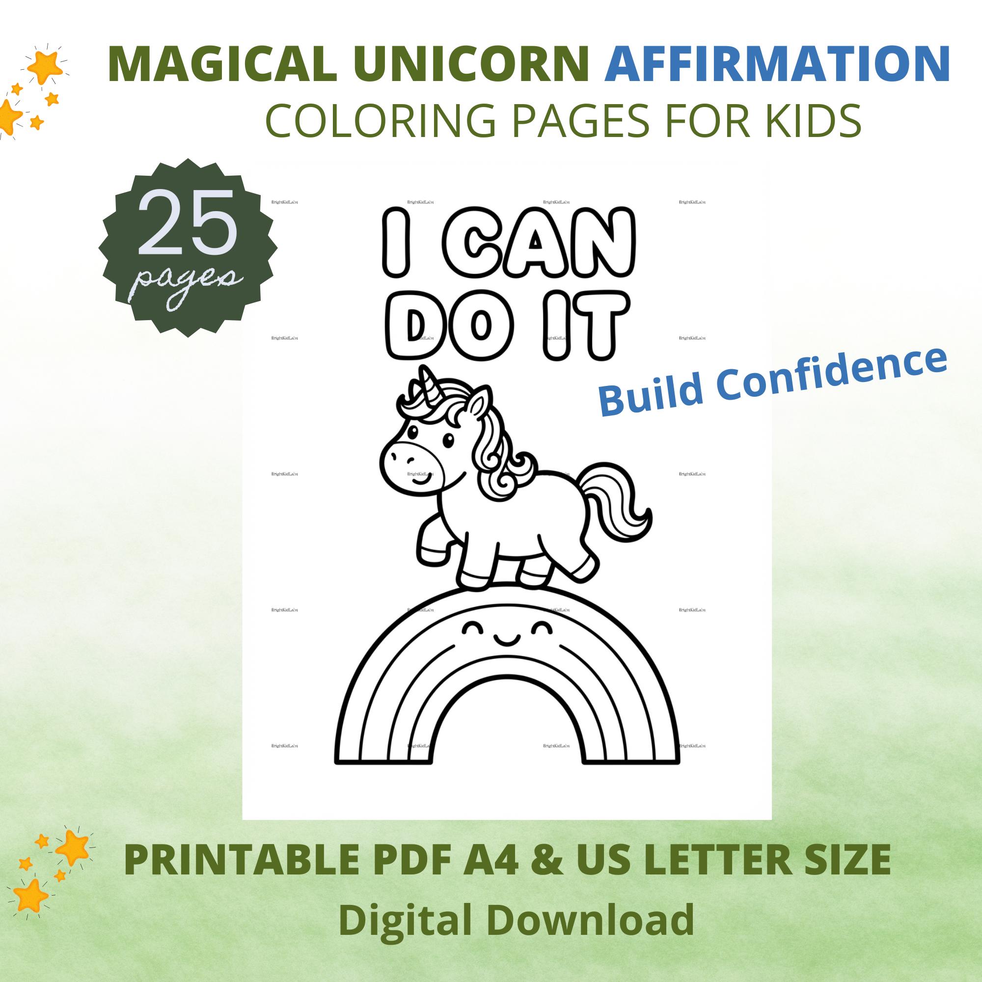 Unicorn Affirmation Coloring Pages for Kids, 25 Positive Mindset ...