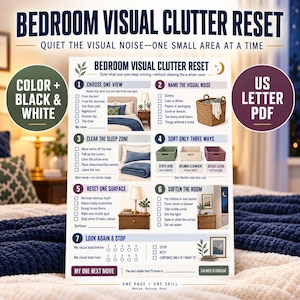 Bedroom Reset Checklist Printable, Visual Clutter Declutter Worksheet, ADHD Friendly Cleaning PDF