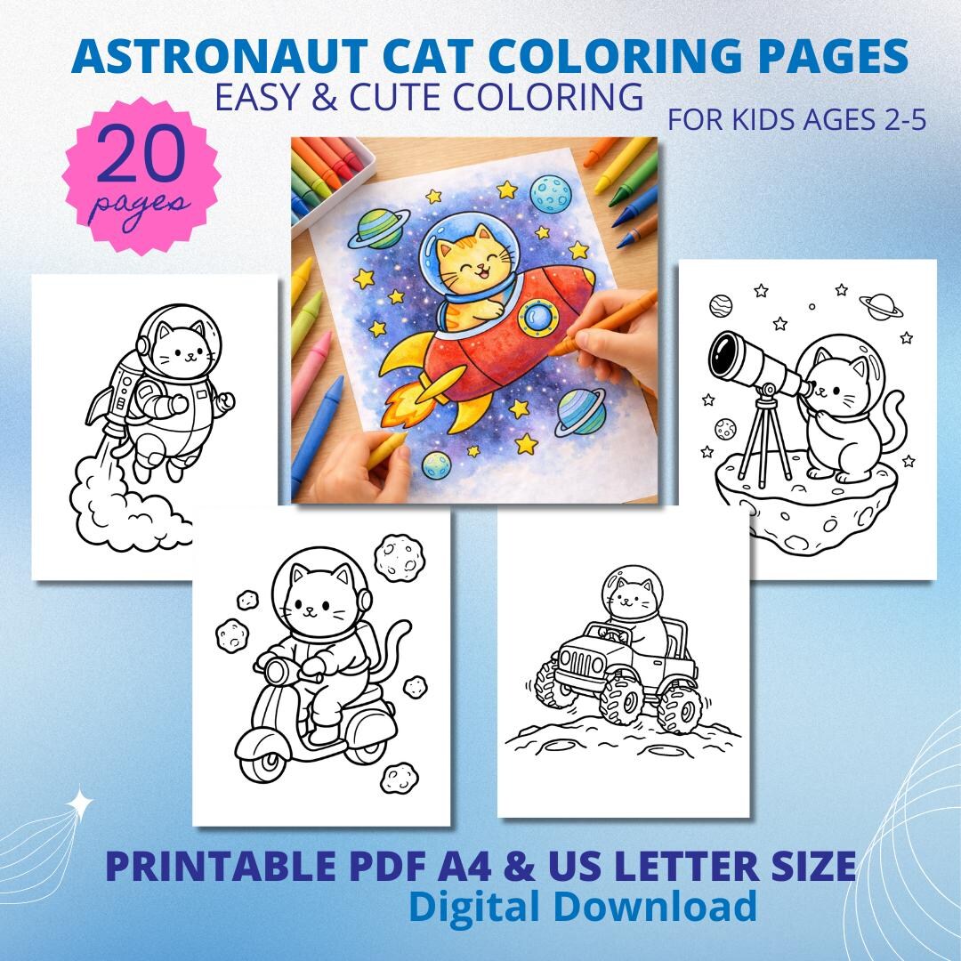 Space Cat Worksheet.pdf Astronaut Cat Coloring Pages for Kids, Fun Space Kitty Printable (PDF ...