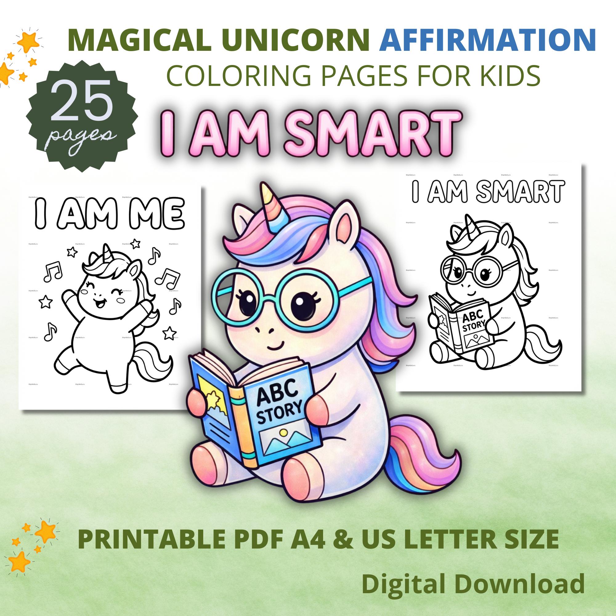 Unicorn Affirmation Coloring Pages for Kids, 25 Positive Mindset ...