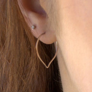 Silver Boho Lotus Hoop Earrings, Minimalist Sterling Silver Lotus Flower Hoop Earrings