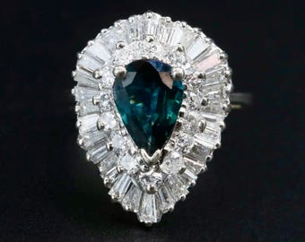 Anillo de bailarina de oro de 18 quilates con turmalina y diamantes • Anillo de cóctel vintage llamativo • Talla 6-3/4