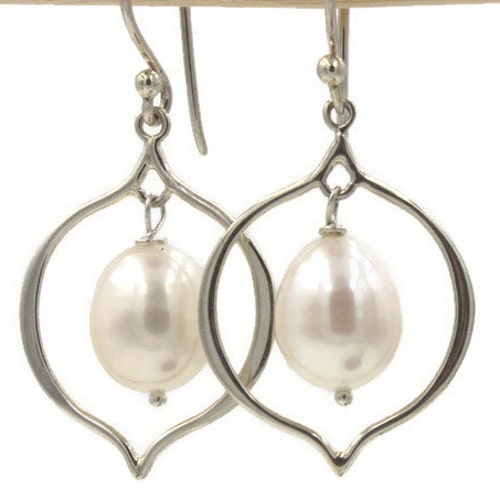 Freshwater Pearl Earrings, White Pearl Leaf Earrings, Pearl Jewelry, shops June Birthstone Jewelry, Sterling Silver Pearl Earrings, J Dunne Studio