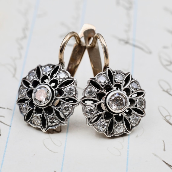 Antique Edwardian Diamond Earrings | 14K Gold & Silver Cluster Drops | Fine Bridal Jewelry
