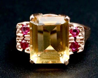 Anillo de citrino • Anillo de cóctel de oro macizo • Joyería de piedra natal de noviembre • Talla 6