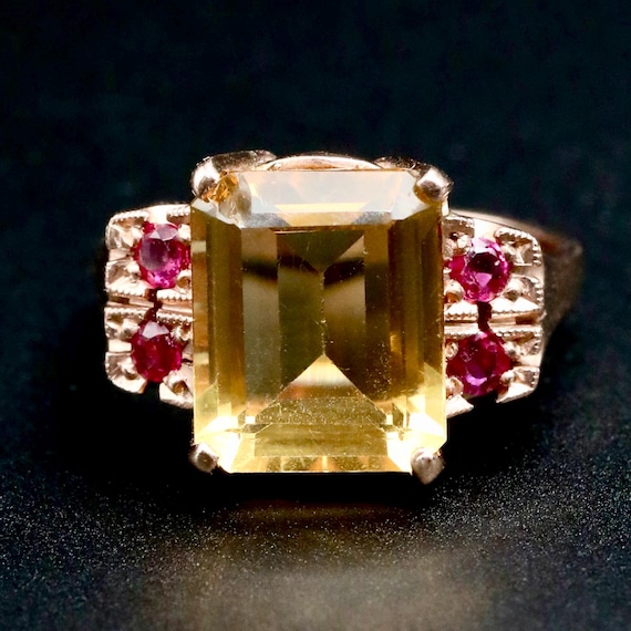 Citrine Ring • Chunky Gold Cocktail Ring • November Birthstone Jewelry • Size 6