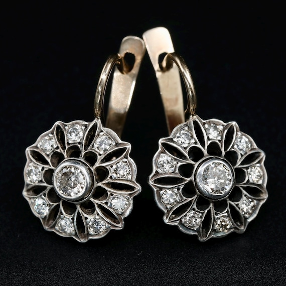 Diamond Earrings • Antique Edwardian Wedding Earrings • 14k Solid Gold Bridal Jewelry