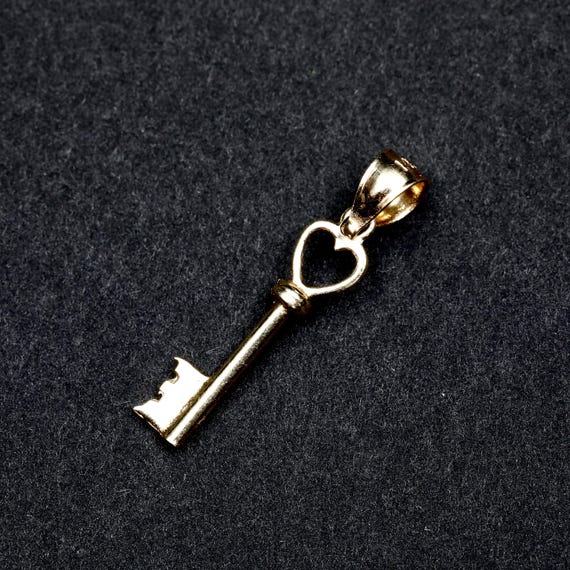 14k Gold Key Pendant • Solid Gold Charm • Vintage Minimalist Necklace Charm