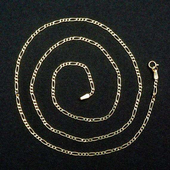 Solid 14k Gold Figaro Chain Necklace • 1.9mm Diamond Cut • 20 Inch