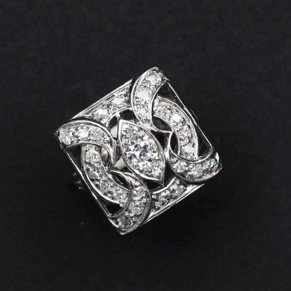 Art Deco Platinum Diamond Ring • 1 TCW Old European Cut • Antique Engagement Ring