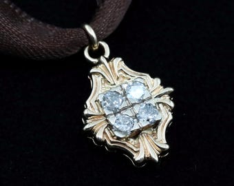 Colgante de diamantes vintage • Collar de estilo victoriano de oro macizo de 14 k • Joyería de diamantes de 0,84 ct
