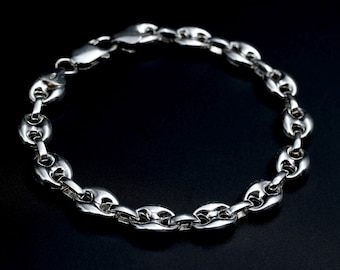 Vintage 925 Italian Silver Link Bracelet • Puffy Anchor Chain Bracelet