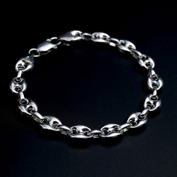 Vintage 925 Italian Silver Link Bracelet • Puffy Anchor Chain Bracelet