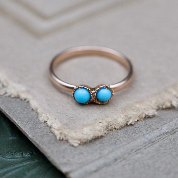 Victorian Turquoise Baby Ring - December Birthstone Ring - 14k Solid Gold Antique Pinky Ring Charm