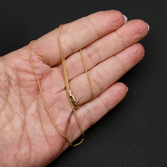 14K Yellow Gold Chain Necklace • Solid Gold Wheat Chain • Minimalist Everyday 16 Inch Necklace