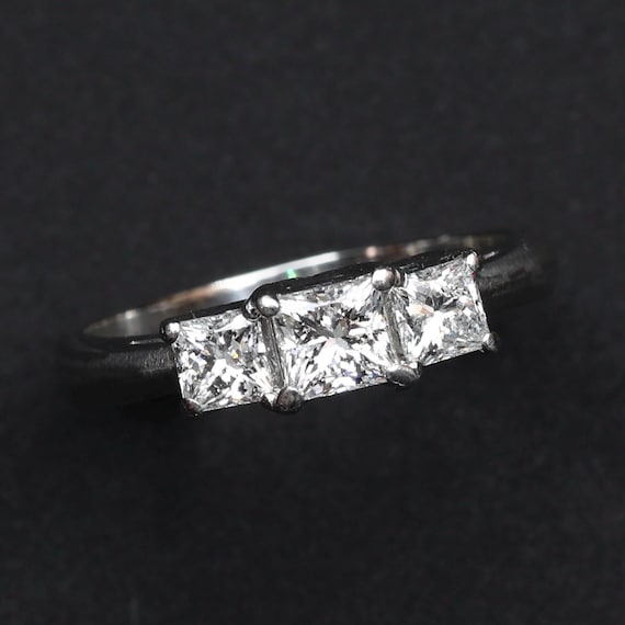 Platinum Diamond Ring • Three Stone Princess Cut Engagement Ring • Estate Jewelry