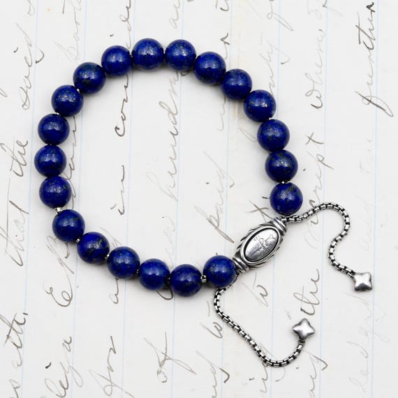 David Yurman Lapis Lazuli Spiritual Bead Bracelet • Sterling Silver Adjustable • Vintage Gemstone Jewelry