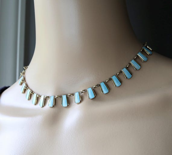 Volmer Bahner Blue Enamel Collar • Sterling Silver Danish Mid Century Modern Necklace