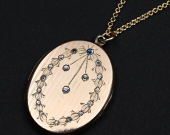 Medallón eduardiano relleno de oro de 14 k, collar con dos fotos de recuerdo antiguo