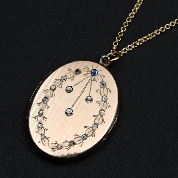 14k Gold Fill Edwardian Locket, Antique Keepsake Two Photo Locket Necklace