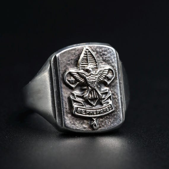 Vintage Signet Ring • 925 Sterling Silver Boy Scouts Eagle BSA Ring • Mens Pinky Ring • Size 6