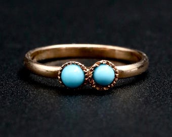 Victorian Turquoise Baby Ring - December Birthstone Ring - 14k Solid Gold Antique Pinky Ring Charm