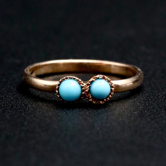 Victorian Turquoise Baby Ring - December Birthstone Ring - 14k Solid Gold Antique Pinky Ring Charm