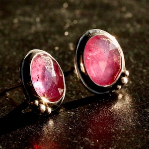 Handmade Ruby Stud Earrings, Unique Gemstone Earrings, July Birthstone Jewelry, Dainty Handmade Earrings, Ruby Girlfriend Gift