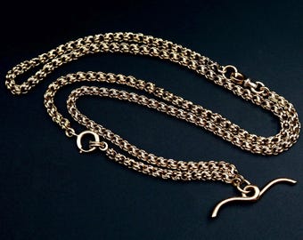 Cadena antigua para reloj de bolsillo de oro de 18k • Joyería victoriana • Collar largo de oro macizo • 76 cm