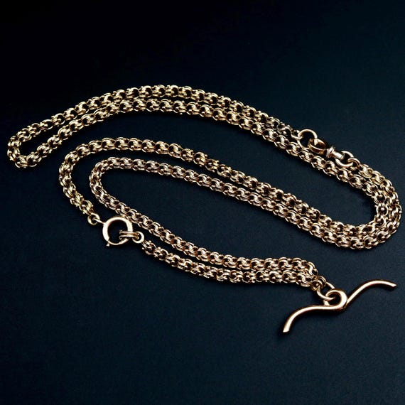 18k Gold Antique Pocket Watch Chain • Victorian Jewelry • Long Solid Gold Necklace • 30 Inch