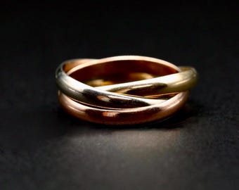 Anillo de metales mixtos • Anillo entrelazado de oro de 14k • Alianza de boda única para mujer, talla 5.5