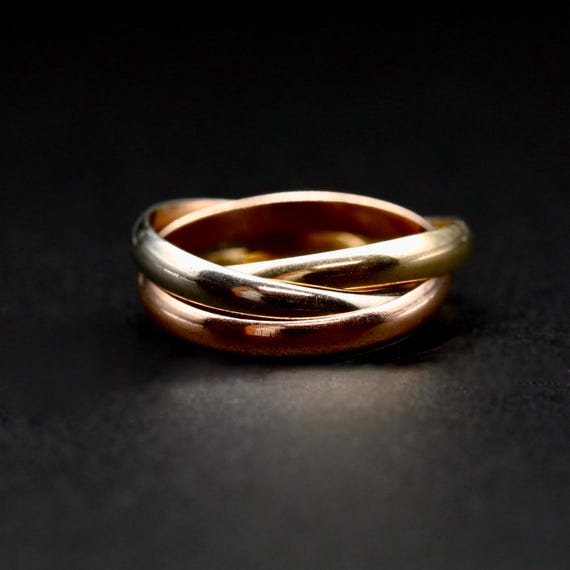 Mixed Metal Ring • 14k Gold Interlocking Band • Unique Wedding Band For Women Size 5.5