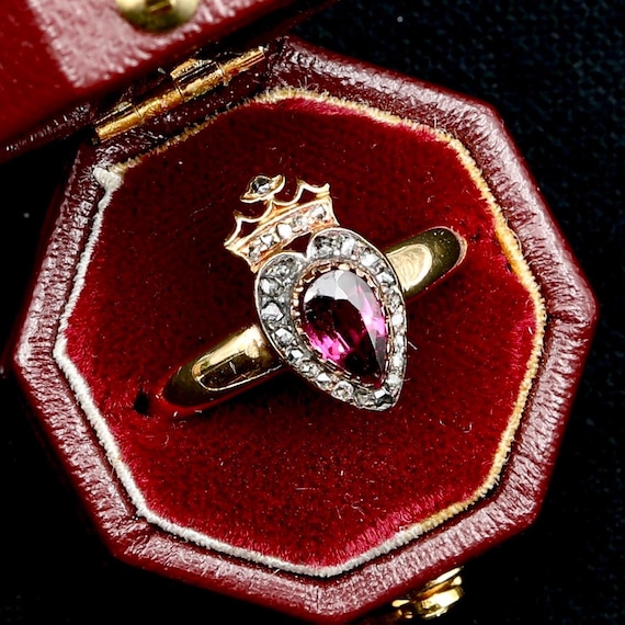 Victorian Garnet Ring • Antique Rose Cut Diamond 18k Gold Ring • January Birthstone 2nd Anniversary Gift