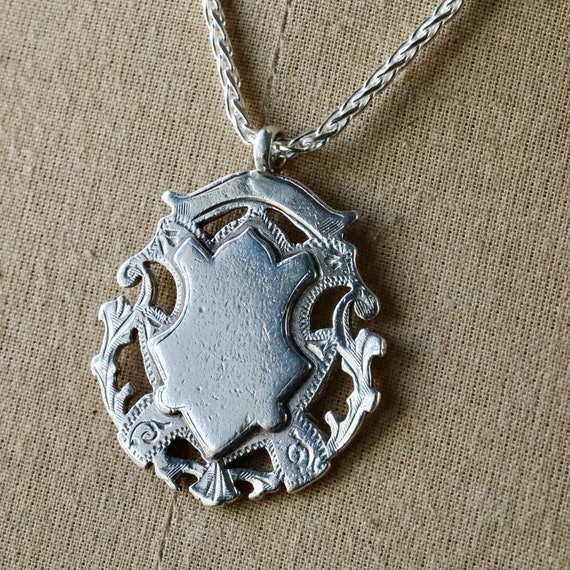 Antique Silver Watch Fob Pendant - Dark Academia Gothic Sterling Jewelry