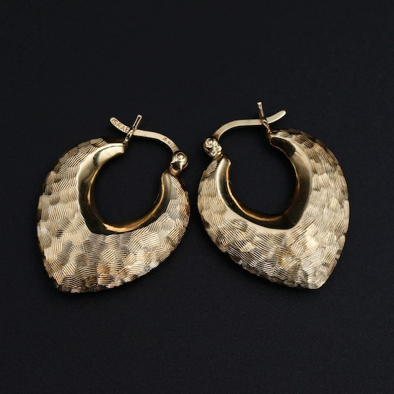 Vintage 14k Solid Gold Hoops • Chunky Etched Earrings • Israeli Jewelry • Graduation Gift • Everyday Earrings