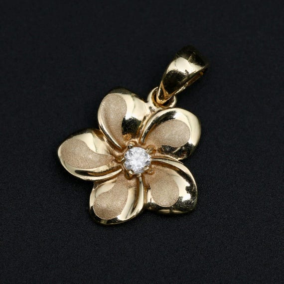 14k Gold Diamond Flower Charm Pendant  • Dainty Minimalist Jewelry • April or 21st Birthday Gift