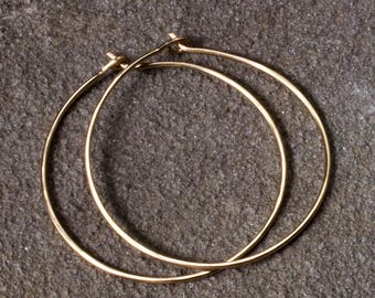 Gold Hoop Earrings, Hammered 14k Gold Filled Hoops, Skinny Hoops, Large Lightweight Hoop Earrings, Simple Gold Hoop Earrings