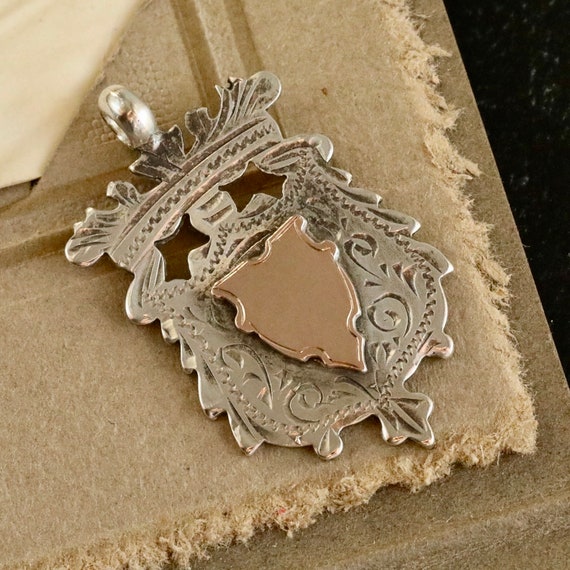 Antique Sterling Fob Pendant • Edwardian Silver Medallion Necklace • Gothic Castlecore Jewelry