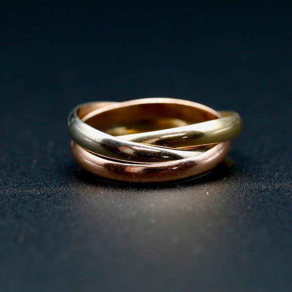 Mixed Metal Ring • 14k Gold Interlocking Band • Unique Wedding Band For Women Size 5.5